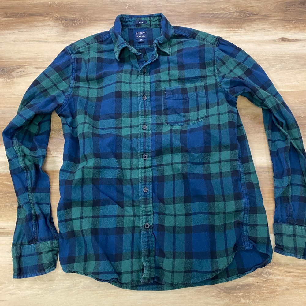 J.Crew Flannel Shirt Size M Plaid Button Down 100% Cotton Slim Blackwatch Tartan